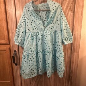 Light Blue Eyelet Kids Dress